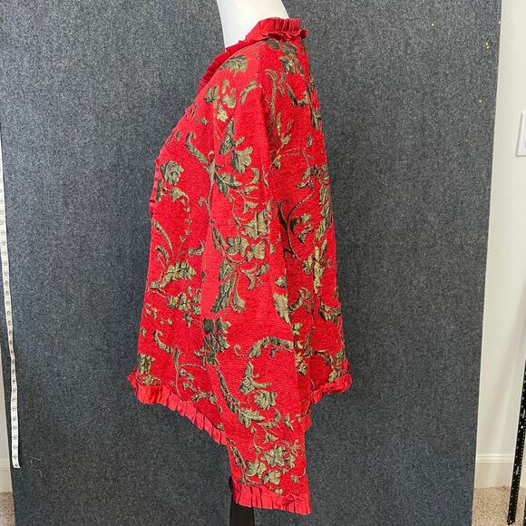 Indigo Moon Red Gold Holiday Jacket Women’s XL Christmas Party Brocade Festive - Picture 4 of 14